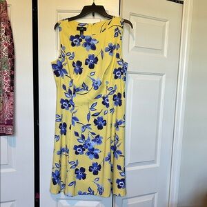 Yellow and Blue Floral Sheath Dress